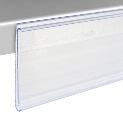 Profilo portaprezzi DBR autoadesivo con bordo di presa 18 mm | 100 mm | trasparente  | per incollare (nastro adesivo standard) 