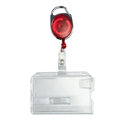 Buste porta badge in plastica rigida con portachiavi estensibile rosso  | con incavo per il pollice, opaco 