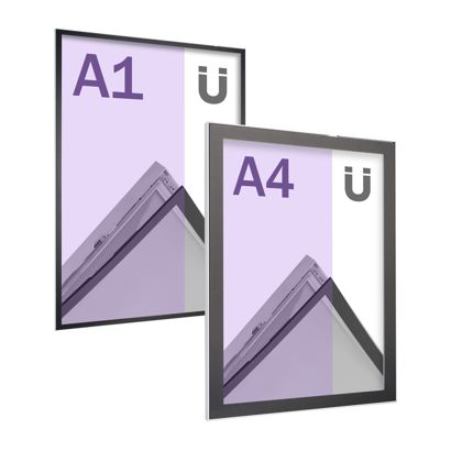 Cornice magnetica per poster, squadrata, su un lato, argento/nero 