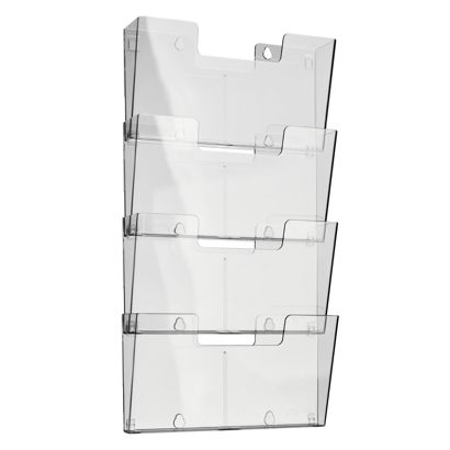 Porta brochure da parete, polistirolo, trasparente PTXK formato orizzontale | A4
