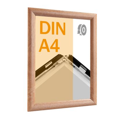 Cornice a scatto, alluminio, A4, autoadesivo effetto legno chiaro  | Ad angolo squadrato 