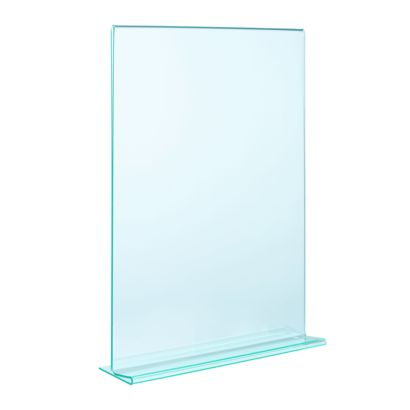 Porta avvisi da banco con base a T, PMMA (acrilico), trasparente-verde A4