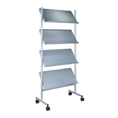 Espositore riviste con rotelle LINCOLN, metallo, 12x A4, argento 4 | 12x A4