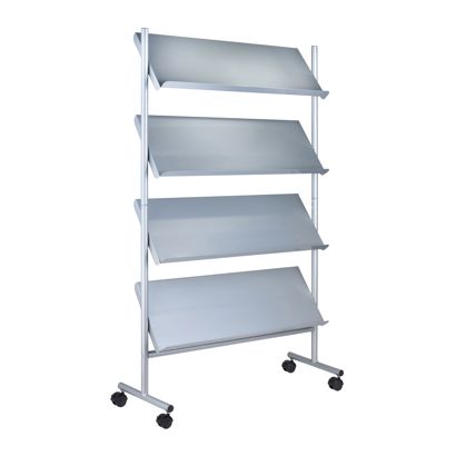 Espositore riviste con rotelle LINCOLN, metallo, 16x A4, argento 4 | 16x A4