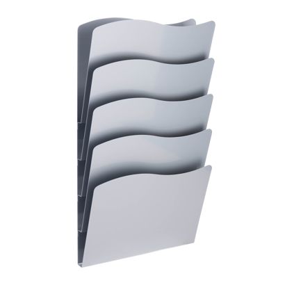 Porta brochure da parete A4 verticale, acciaio PTXG argento  | 5 scomparti 