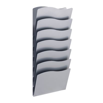 Porta brochure da parete A4 verticale, acciaio PTXG argento  | 7 scomparti 