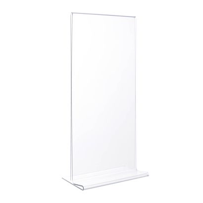 Porta avvisi da banco a T, formato verticale, infrangibile, PET, 1/3 A4