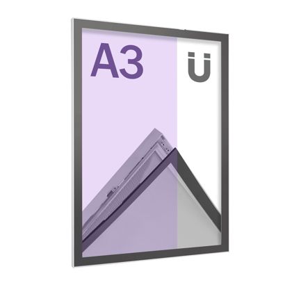 Cornice magnetica per poster, A3, squadrata, su un lato, argento/nero A3 297 x 420 mm