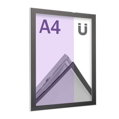 Cornice magnetica per poster, A4, squadrata, su un lato, argento/nero A4 210 x 297 mm