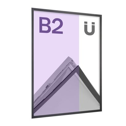 Cornice magnetica per poster, B2, squadrata, su un lato, argento/nero B2 500 x 707 mm