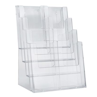 Porta brochure, polistirolo, formato verticale, Taymar 4 x A4 + 1/3 A4