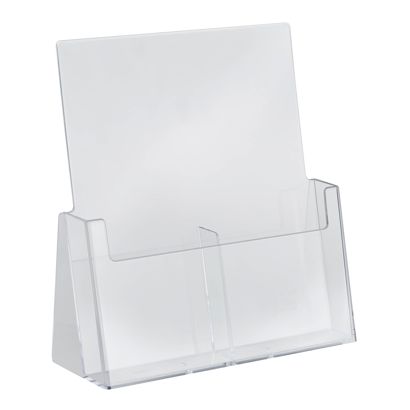 Porta brochure, scomparti paralleli, polistirolo, formato verticale, trasparente, Taymar 1/3 A4  | 2 