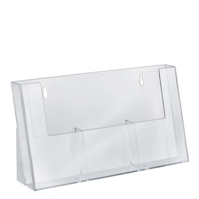 Porta brochure, scomparti paralleli, polistirolo, formato verticale, trasparente, Taymar 1/3 A4  | 3 