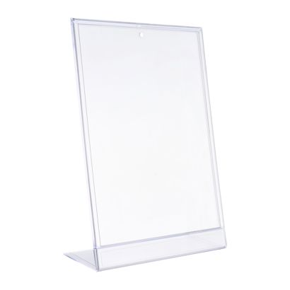 Porta avvisi da banco con base a L, A4, verticale, PS + PVC 