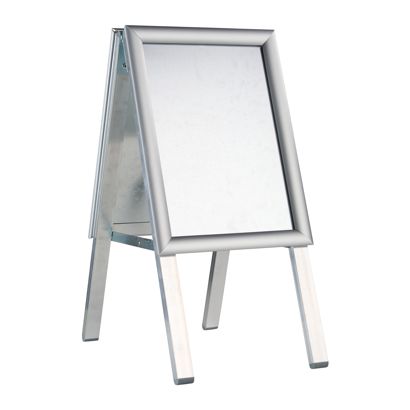 Cavalletto pubblicitario SOLID-STOP A4 Outdoor, profilo di 25 mm, angoli squadrati, argento 