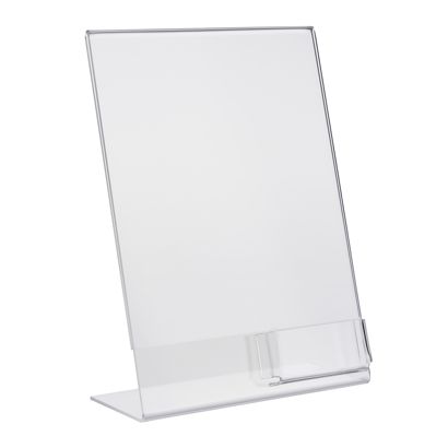 Porta avvisi da banco a L con scomparto aggiuntivo PREMIUM, acrilico formato verticale | A4 + 56 x 88 mm