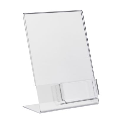 Porta avvisi da banco a L con scomparto aggiuntivo PREMIUM, acrilico formato verticale | A5 + 56 x 88 mm