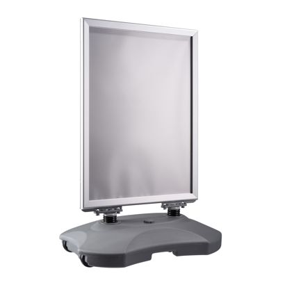 Cavalletto pubblicitario B2 STORM-STOP Lite con serbatoio d'acqua, resistente al vento, profilo da 32 mm, con angoli squadrati argento 