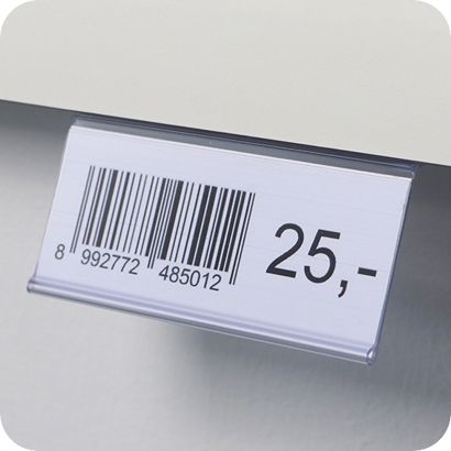 Profilo portaprezzi HE autoadesivo, 15° angolo di lettura 39 mm | 90 mm | trasparente  | per incollare (nastro adesivo standard)  | Top adesivo 