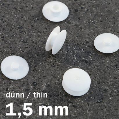Occhielli a pressione in plastica, versione sottile, trasparente bianco  | 1.5 mm | 10 mm