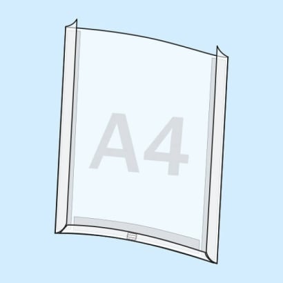 Buste per cartelloni, PVC rigido A4 formato verticale | parte anteriore aperta con porta penna, con 3 strisce adesive ad alte prestazioni (supporto in PET) sul retro
