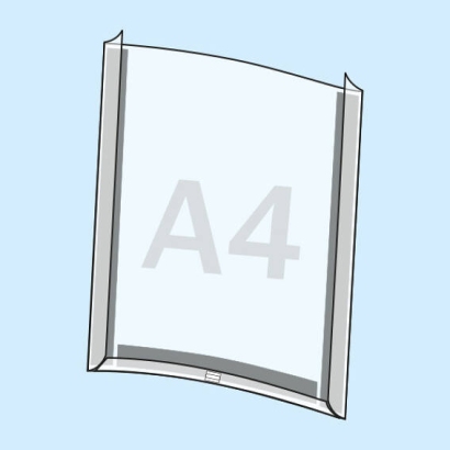 Buste per cartelloni, PVC rigido A4 formato verticale | parte anteriore aperta con porta penna, con 3 strisce di nastro magnetico sul retro