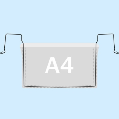 Buste con gancio metallico per formato A4, lato lungo aperto 