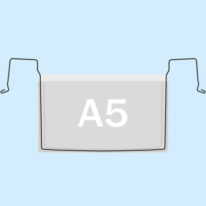 Buste con gancio metallico per formato A5, lato lungo aperto 