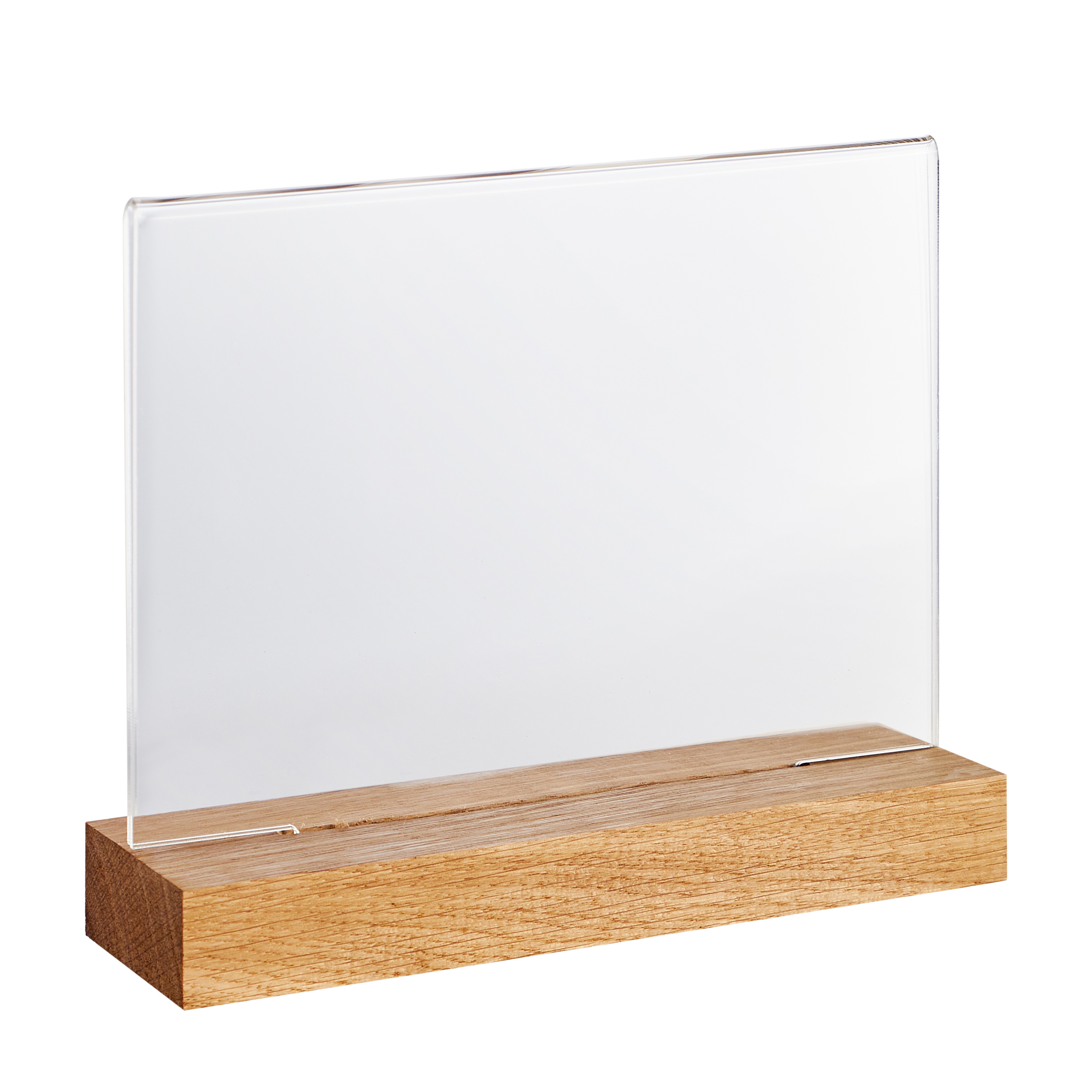 Espositore acrilico con base in legno Faggio | A6 | formato orizzontale