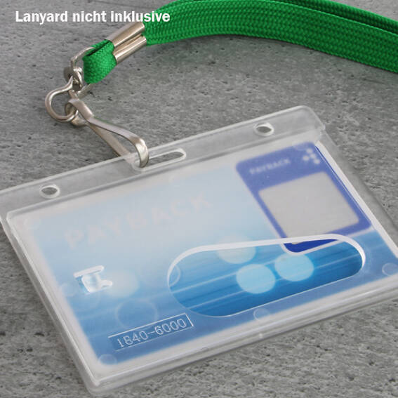 Buste porta badge per formato carta di credito, PVC rigido, con buchi  rotondi e asola calendari
