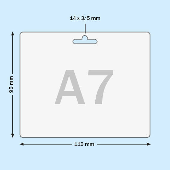 Buste porta badge per A7, formato orizzontale, in PVC rigido, con euro slot